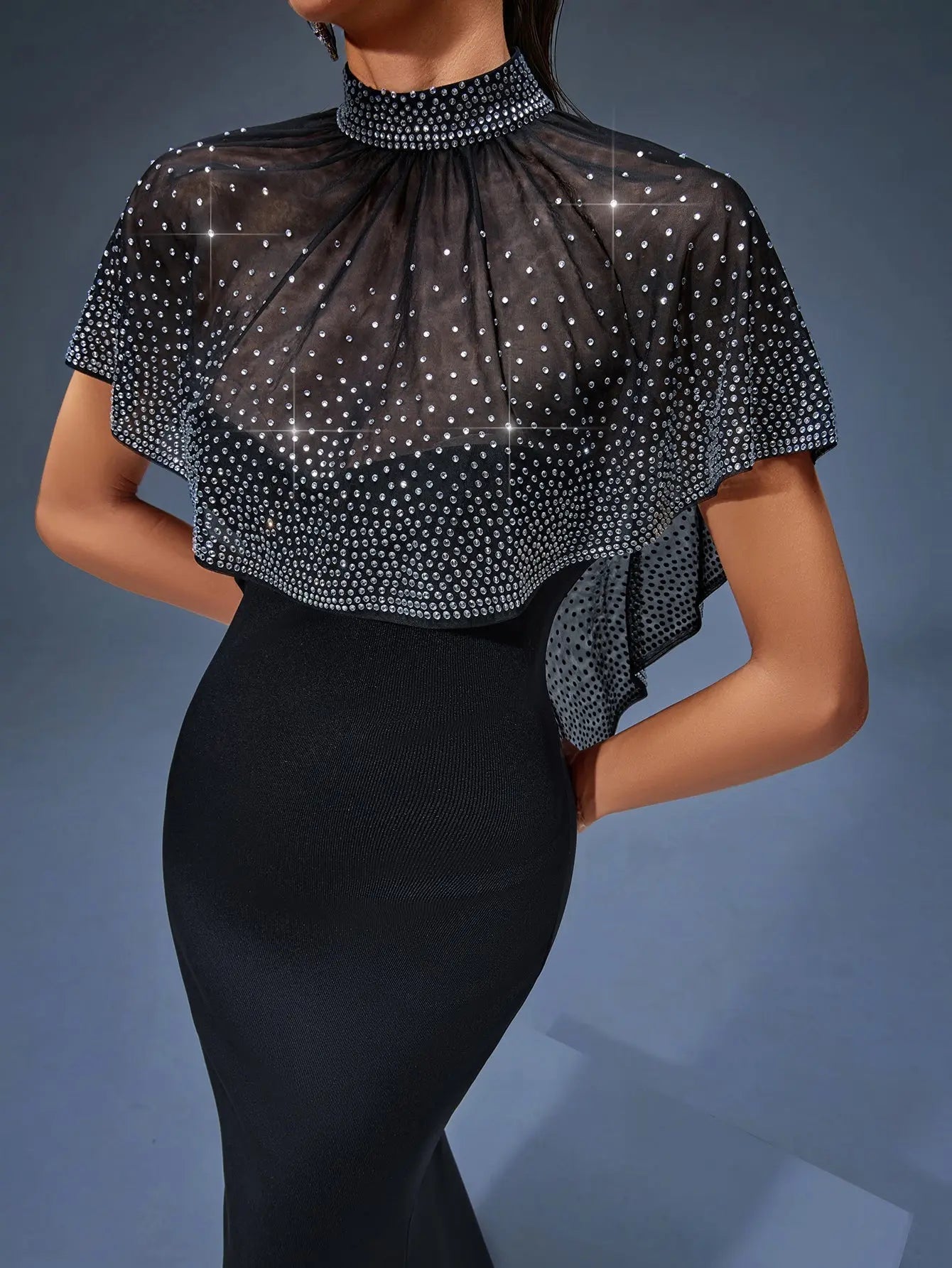 Neck Cape Maxi Dress in Black