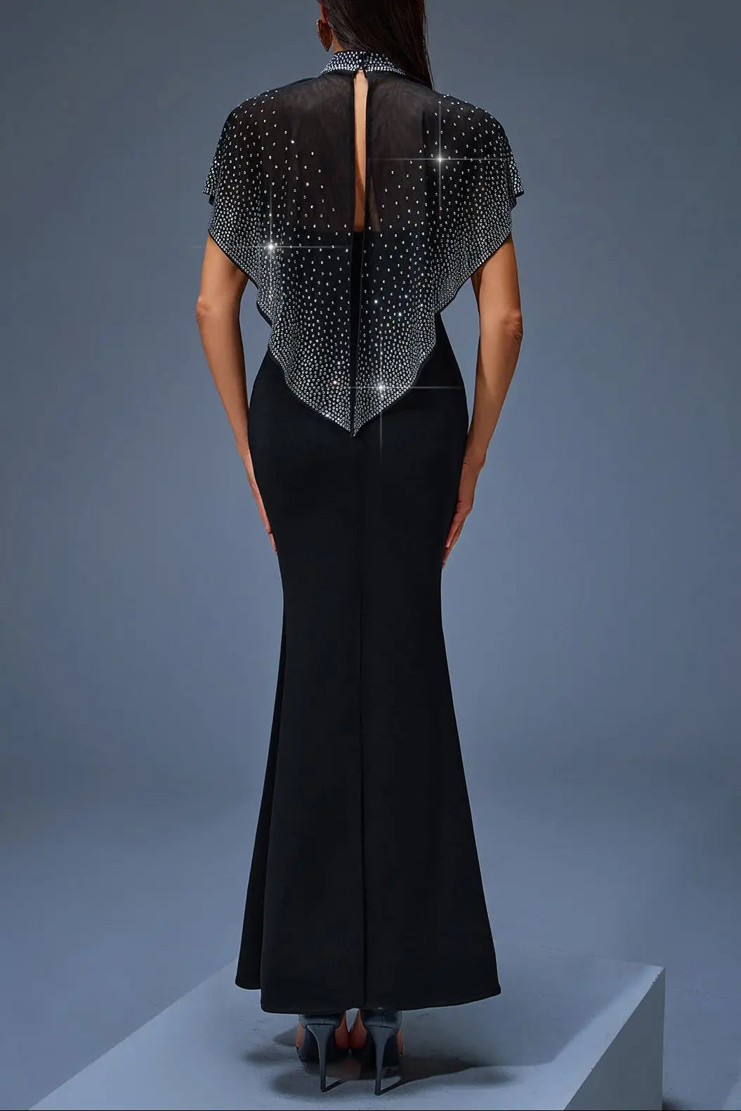 Neck Cape Maxi Dress in Black