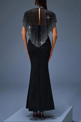 Neck Cape Maxi Dress in Black
