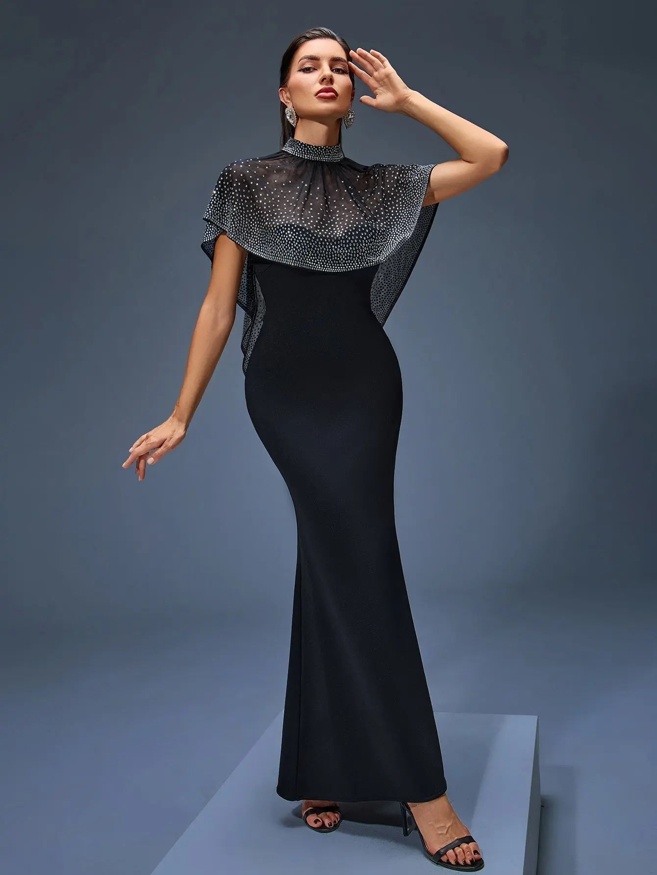 Neck Cape Maxi Dress in Black