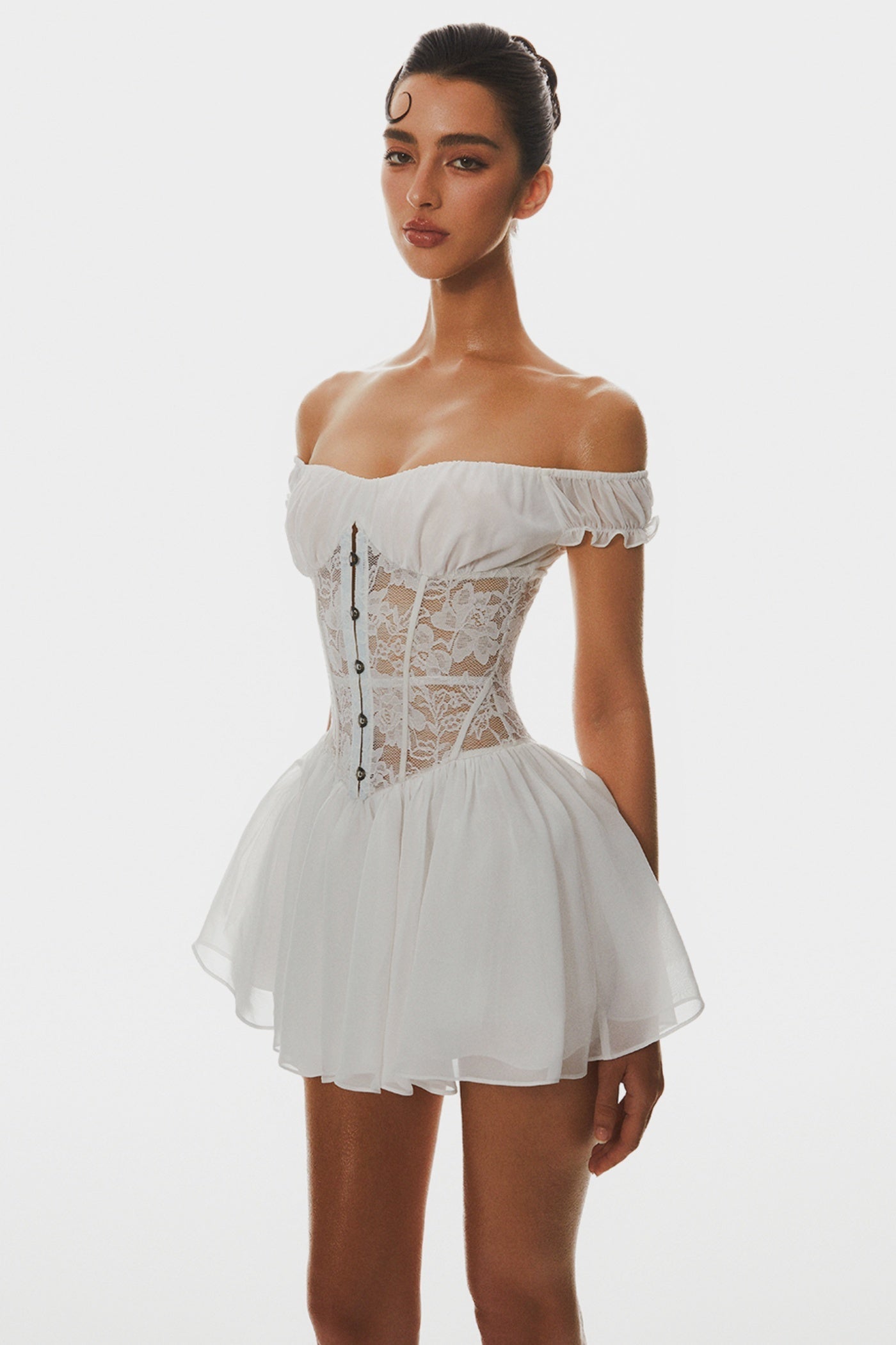 Off Shoulder Lace Corset Mini Dress
