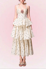 Polka Dots Halter Midi Dress - Apricot