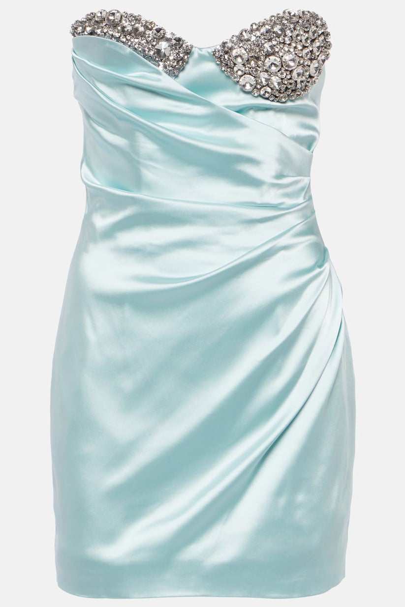 Diamante Satin Mini Dress - Blue