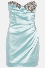 Diamante Satin Mini Dress - Blue