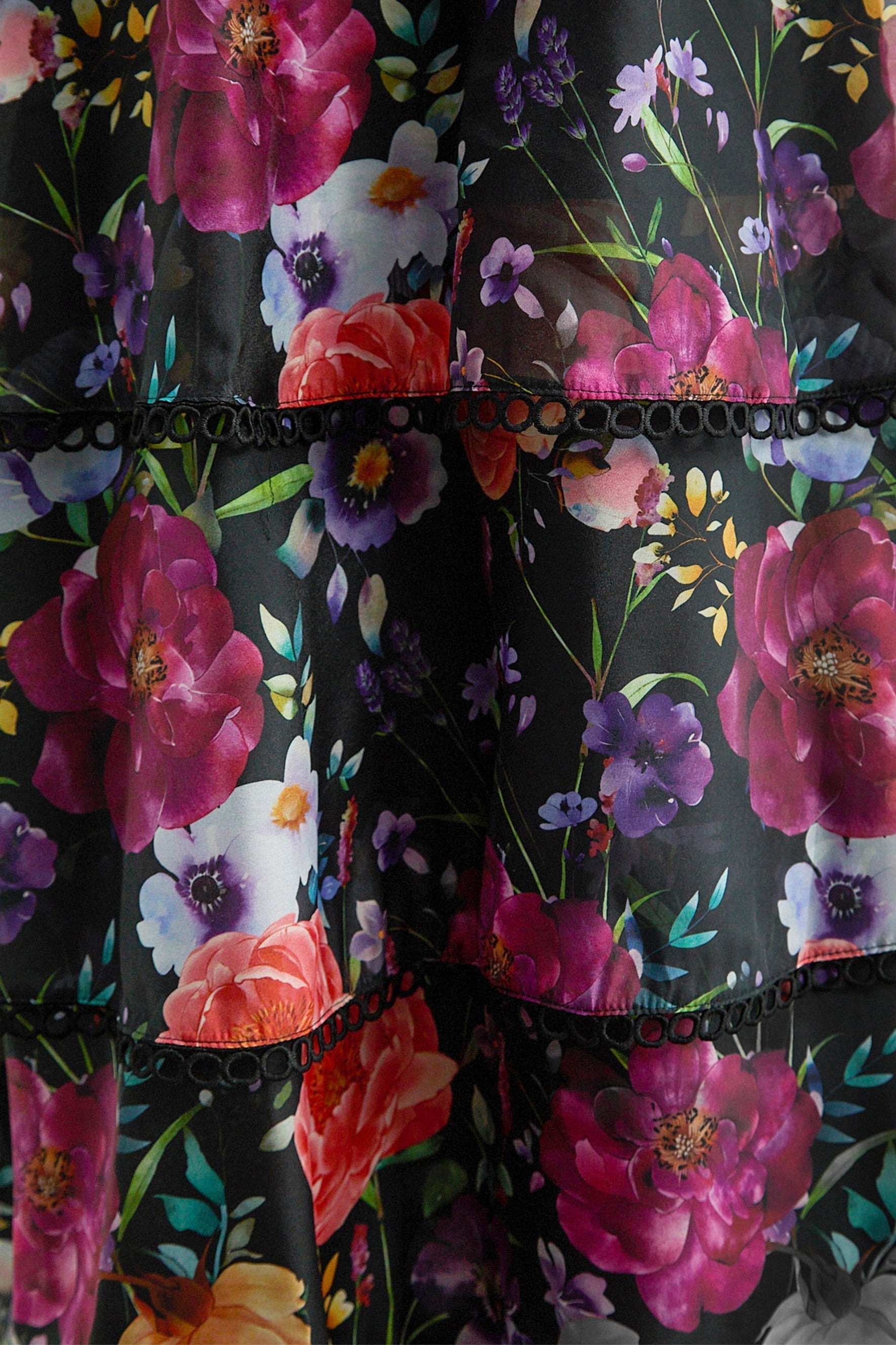 Black Floral Print Ruffle Maxi Dress