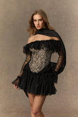 Black Off Shoulder Lace Corset Mini Dress