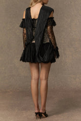 Black Off Shoulder Lace Corset Mini Dress