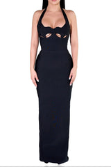 Cutout Backless Halter Bandage Maxi Dress in Black