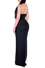 Cutout Backless Halter Bandage Maxi Dress in Black