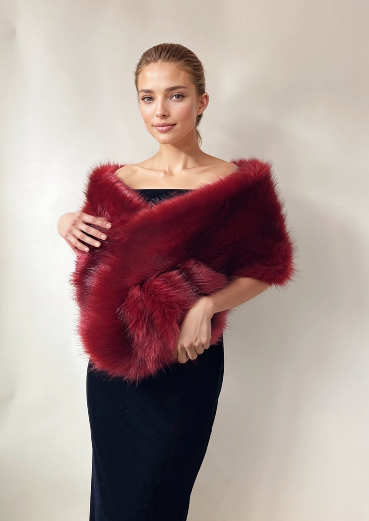 Fur Shawl in Wine Red