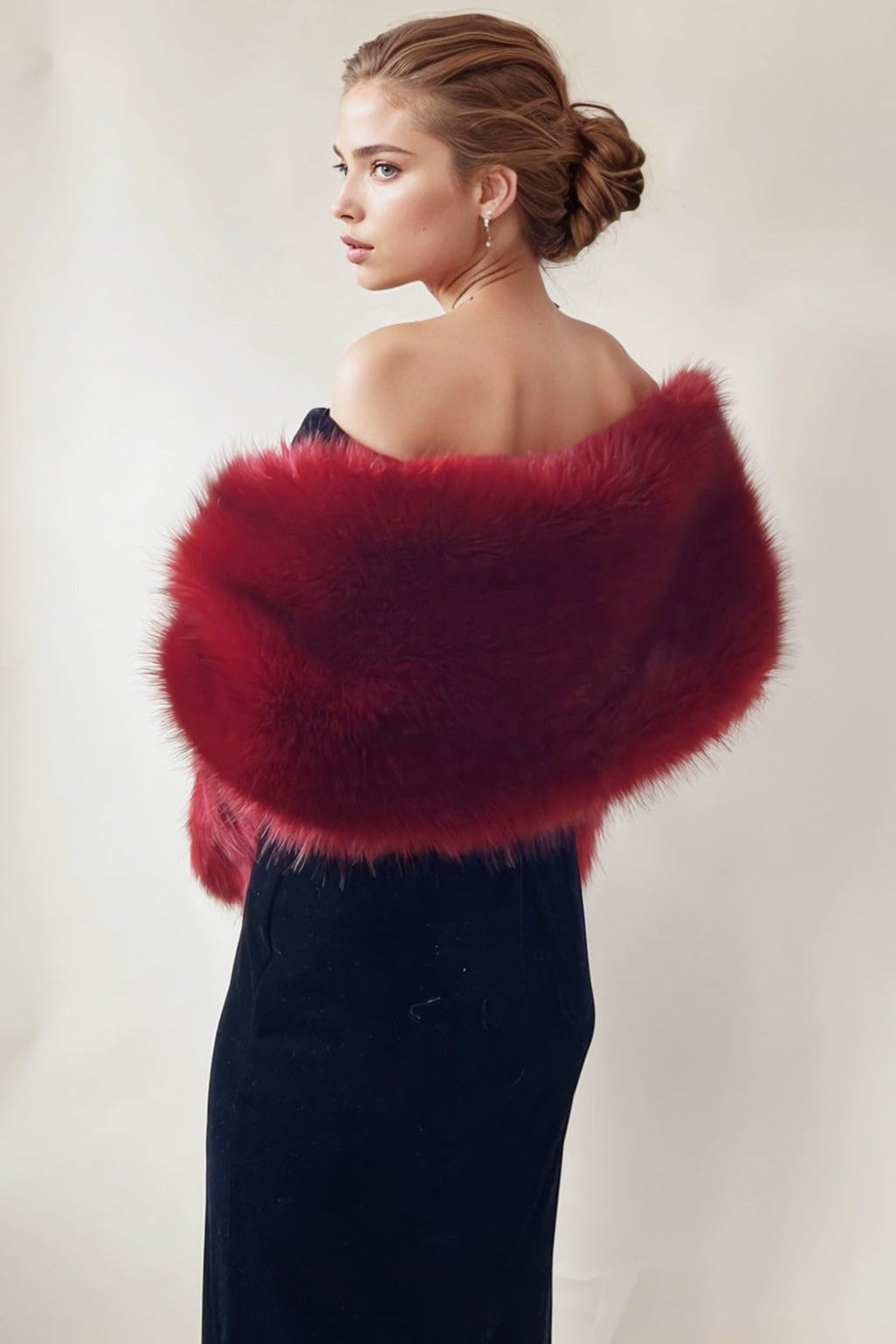 Fur Shawl in Wine Red