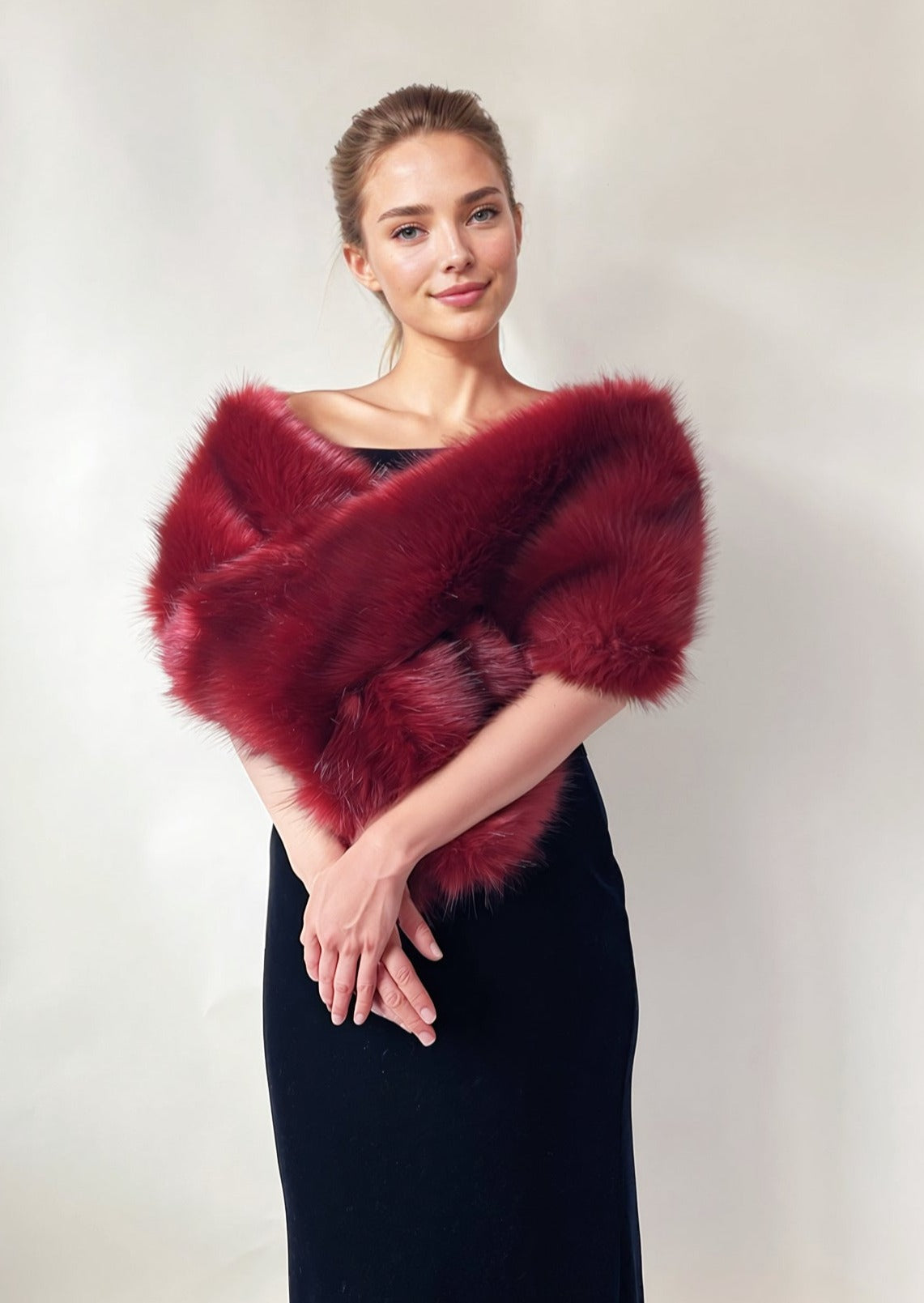 Fur Shawl in Wine Red