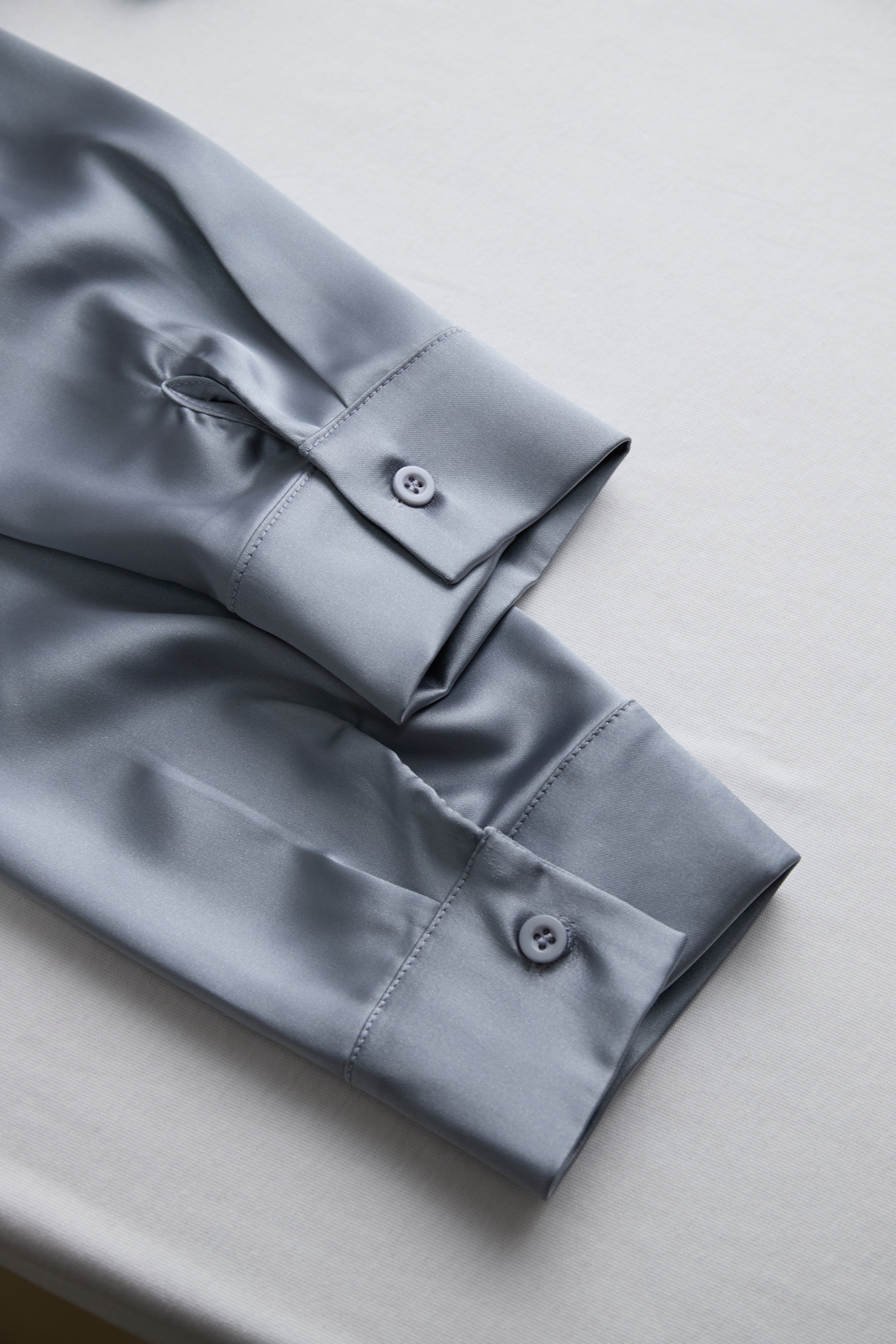 Silver Satin BlouSequin with Plunging V-Neck