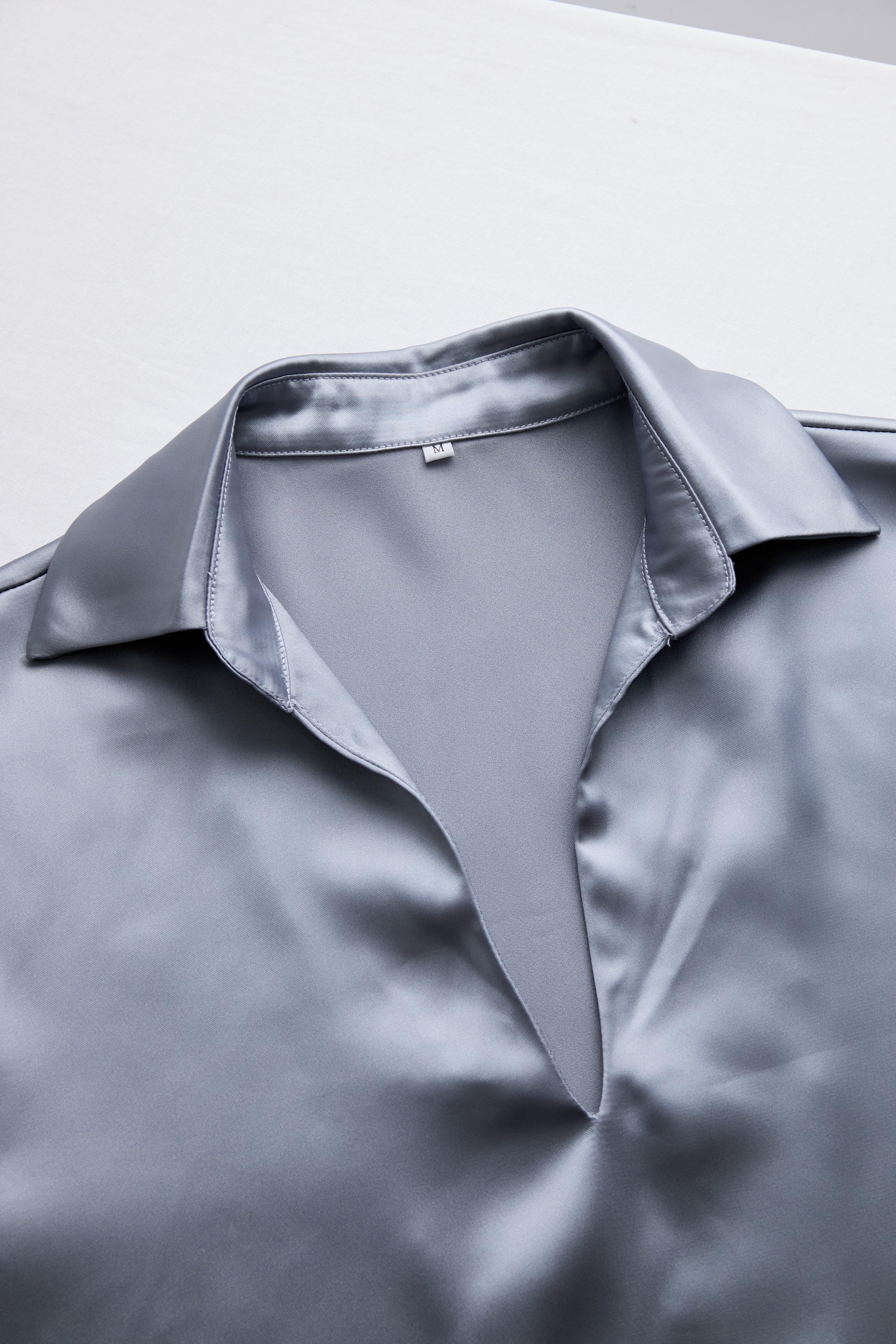 Silver Satin BlouSequin with Plunging V-Neck