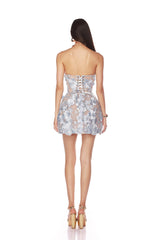 Floral Embroidery Mini Dress in Blue