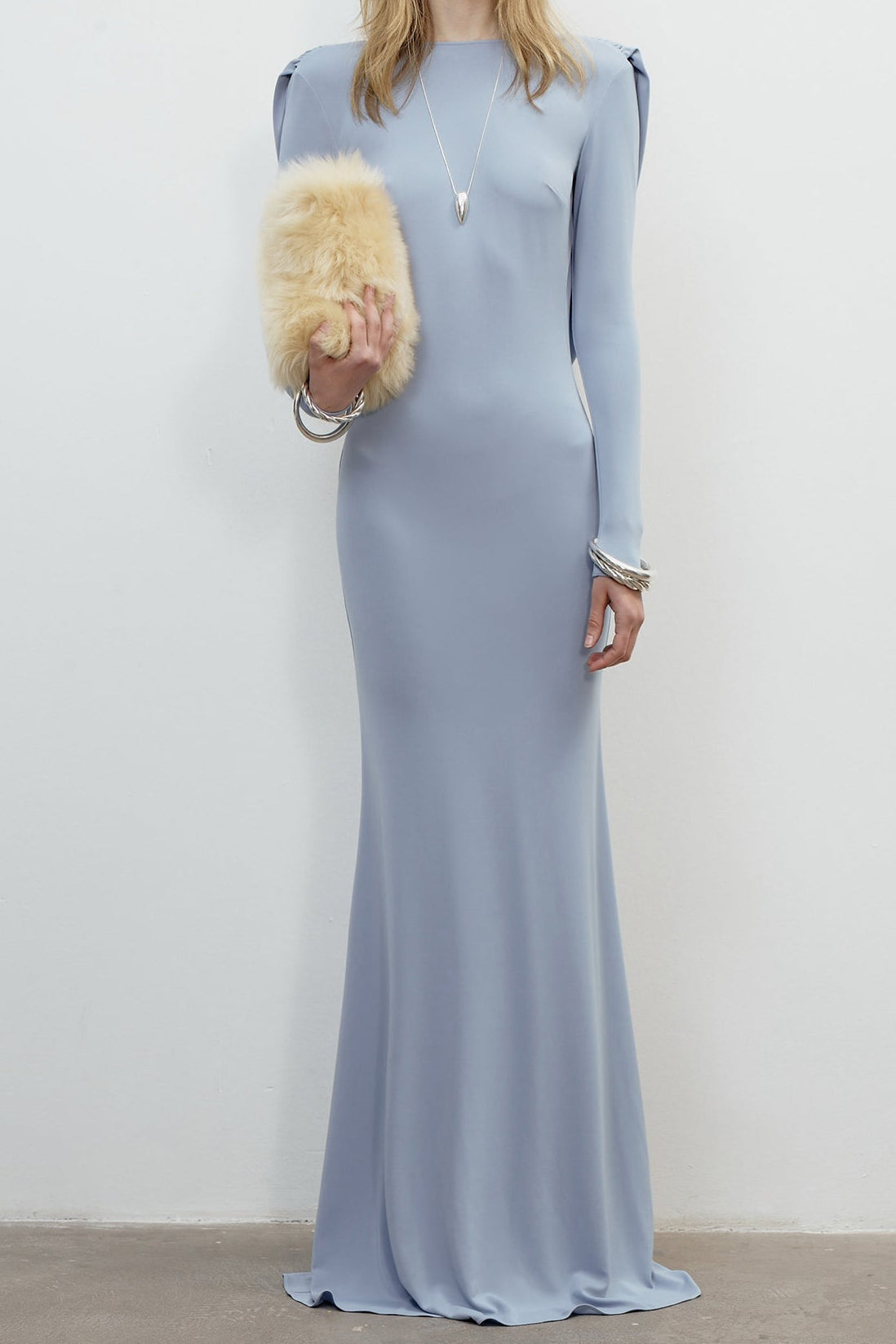 Knitted Long Sleeves Backless Bodycon Maxi Dress in Blue