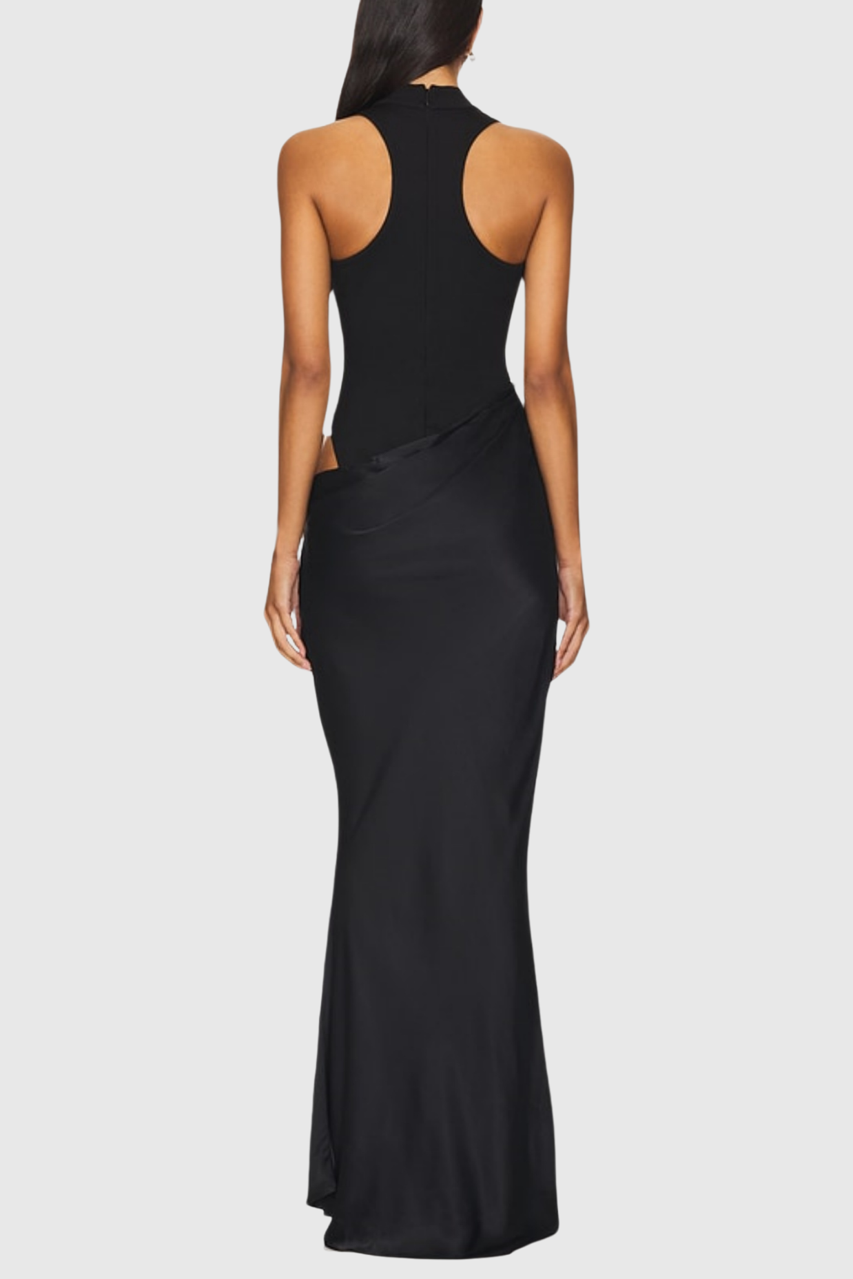 Asymmetrical Cutout Satin Maxi Dress - Black