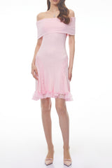 Pink Off Shoulder Mini Dress with Lace Details