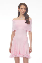 Pink Off Shoulder Mini Dress with Lace Details