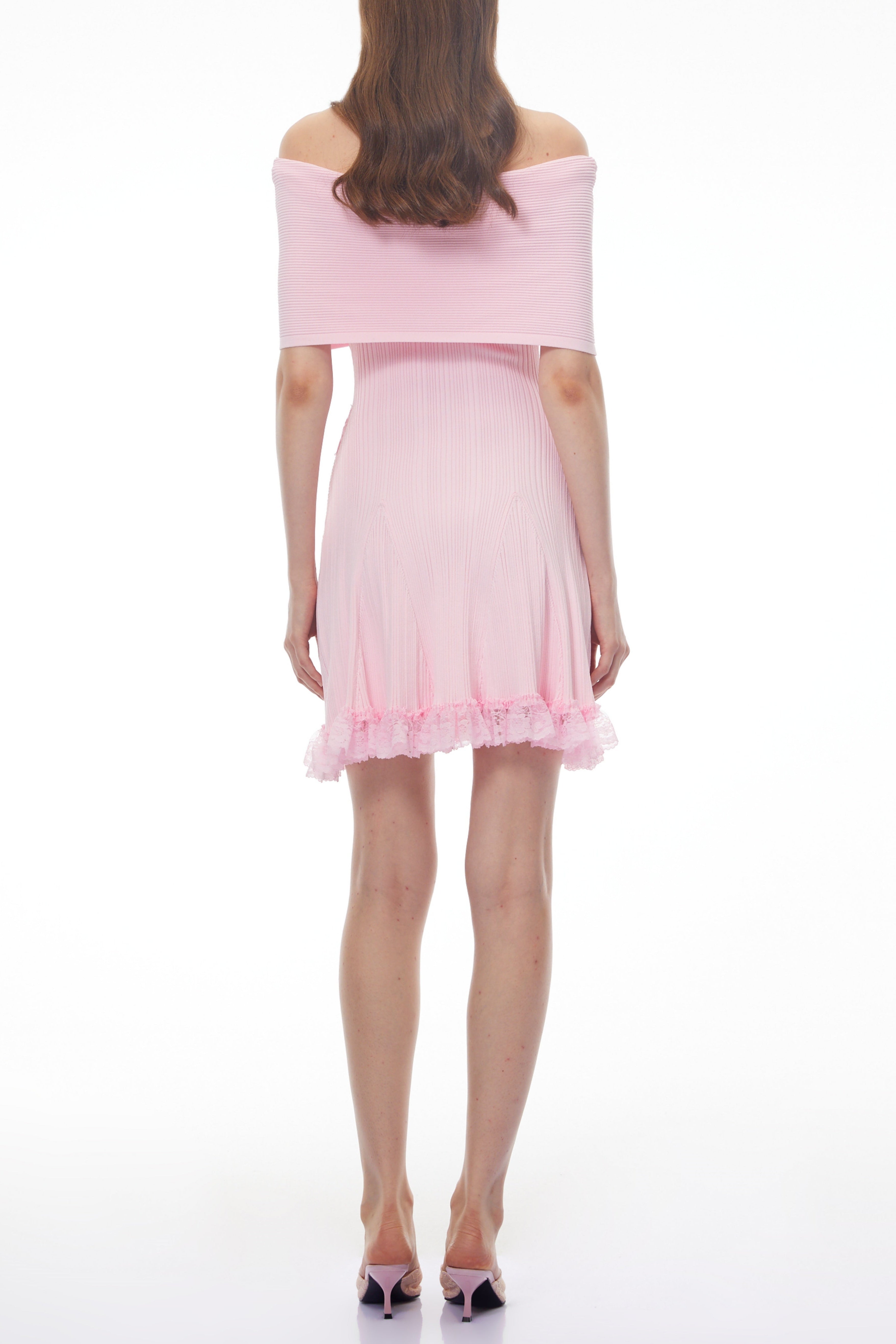 Pink Off Shoulder Mini Dress with Lace Details