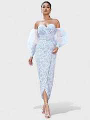 Off-Shoulder Embroidered Midi Dress â€?Icy Blue