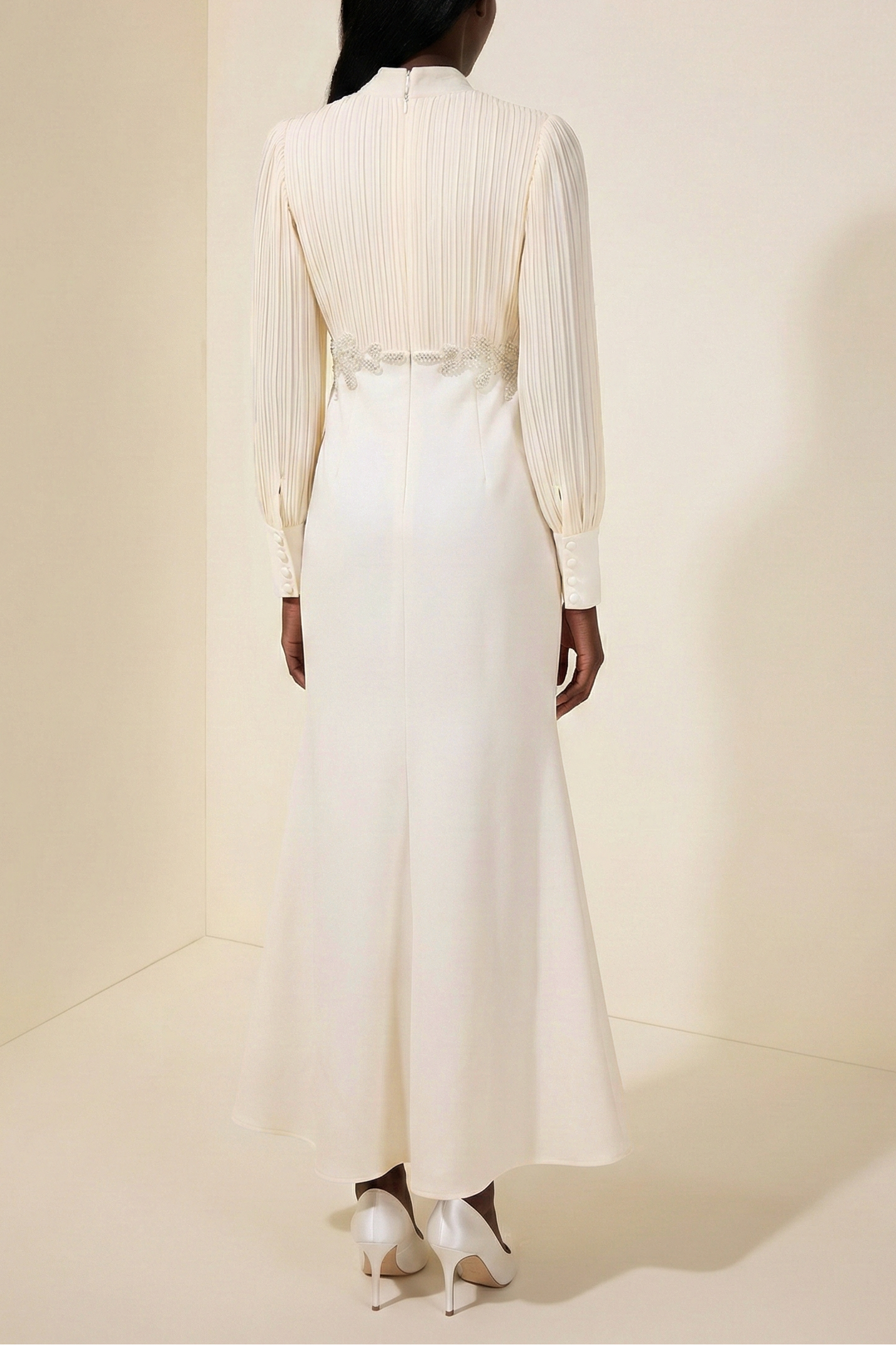 Sleeve Ruched Tie Up Midi Dress - Apricot