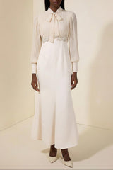 Sleeve Ruched Tie Up Midi Dress - Apricot