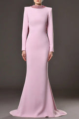 Pink Crepe Maxi Dress with Crystal Chainmail Flower