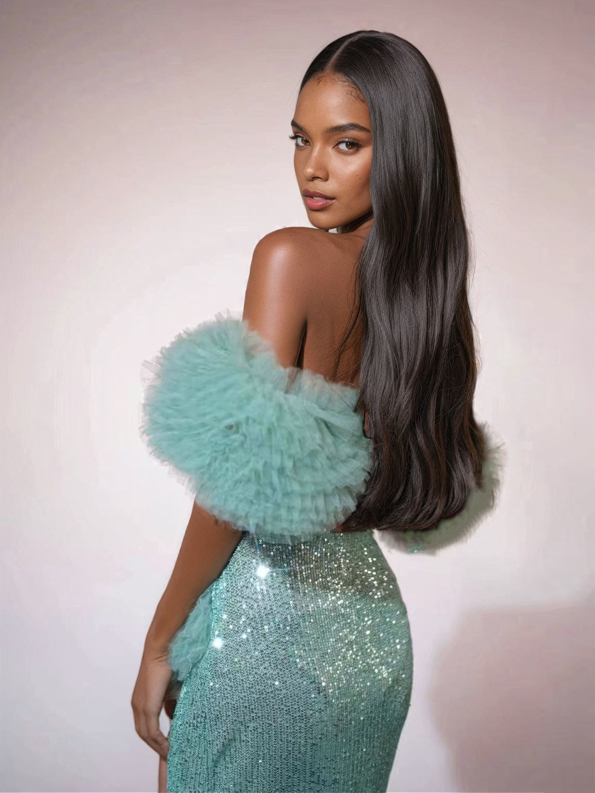 Corset Trimmed Sequin Skirt Set In Mint