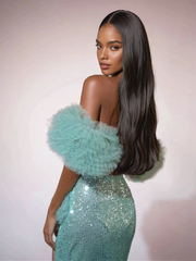 Corset Trimmed Sequin Skirt Set In Mint