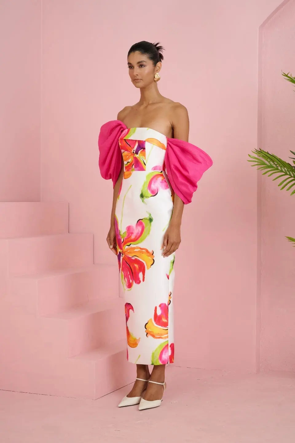 Floral Print Maxi Dress in White