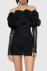 Joyanne Off Shoulder Flower Mesh Mini Dress
