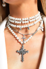 Triple Pearls Cross Necklace