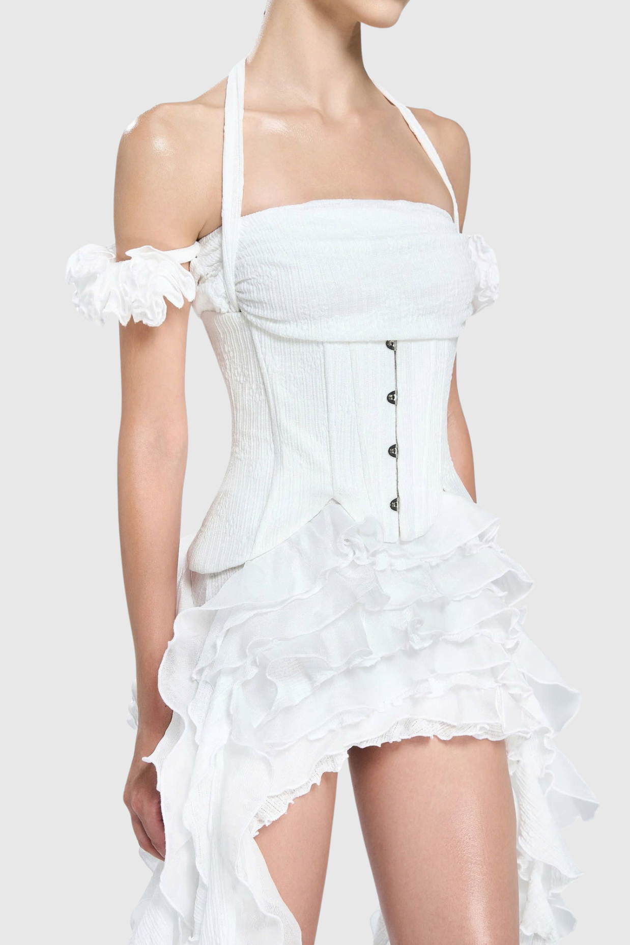 Halter Three-Dimensional Flower Mini Dress in White
