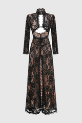 Lace Cutout Maxi Dress - Black