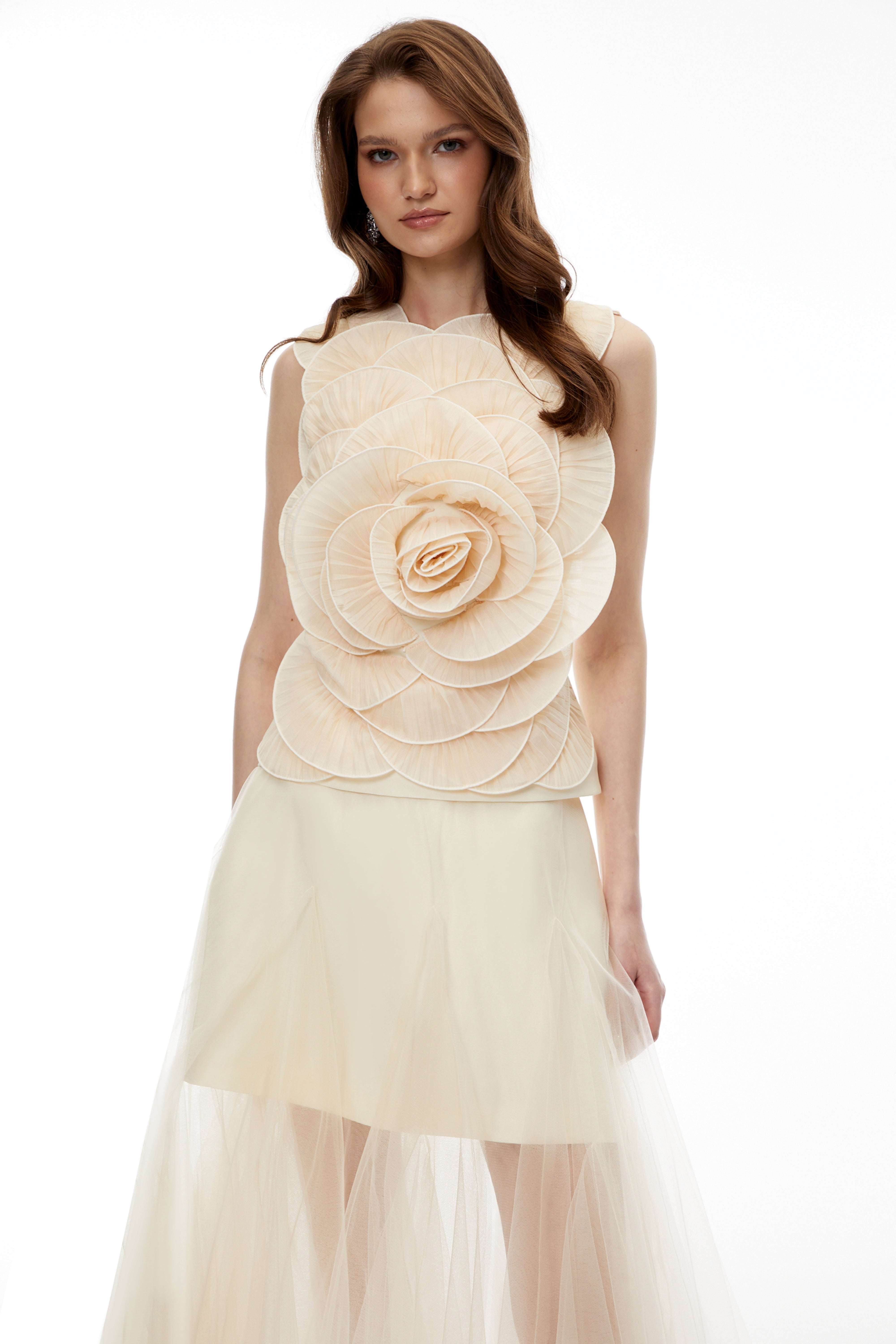 Karima Neutral 3D Top & Skirt Set