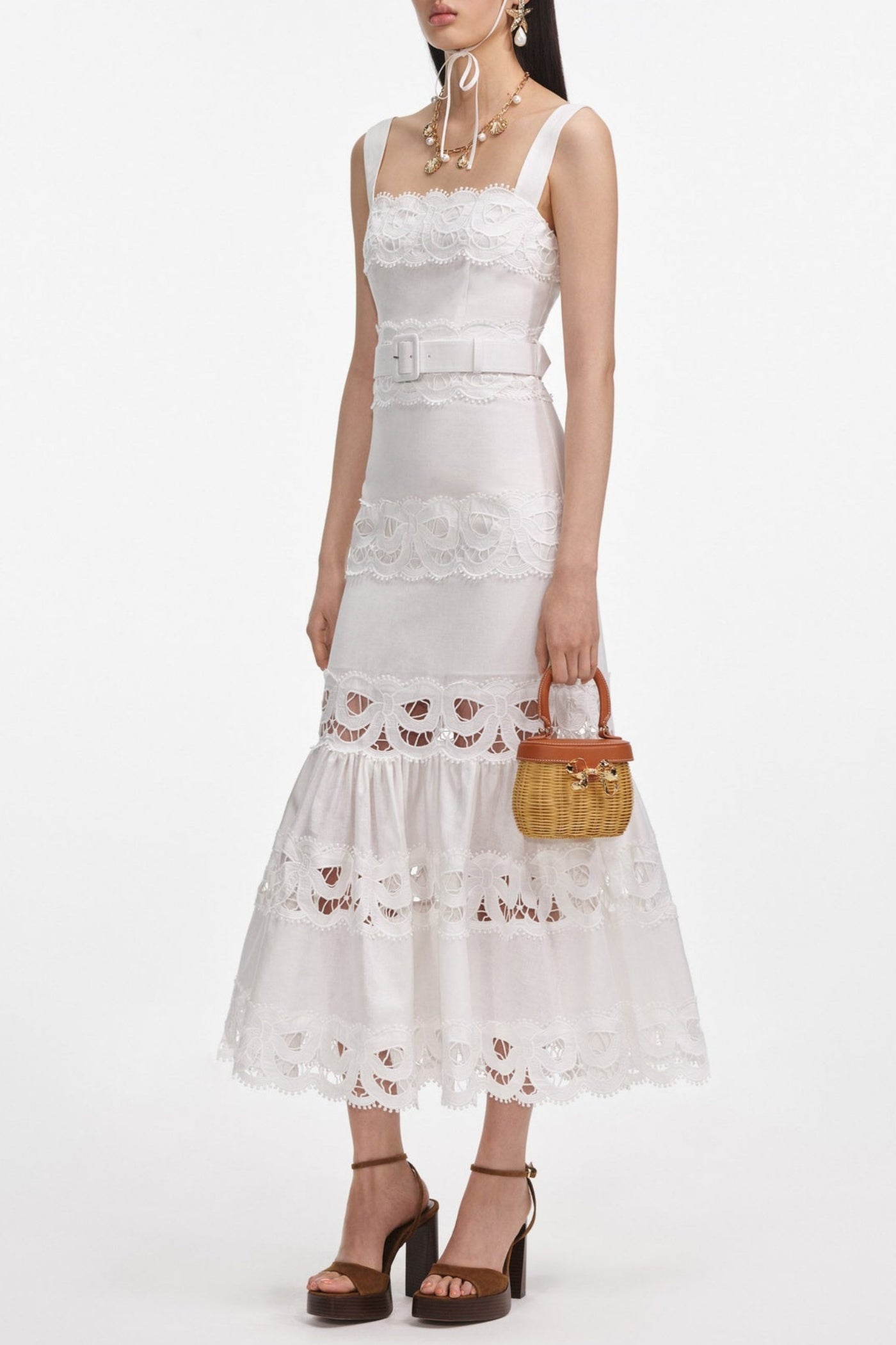 Lace Insert Midi Dress