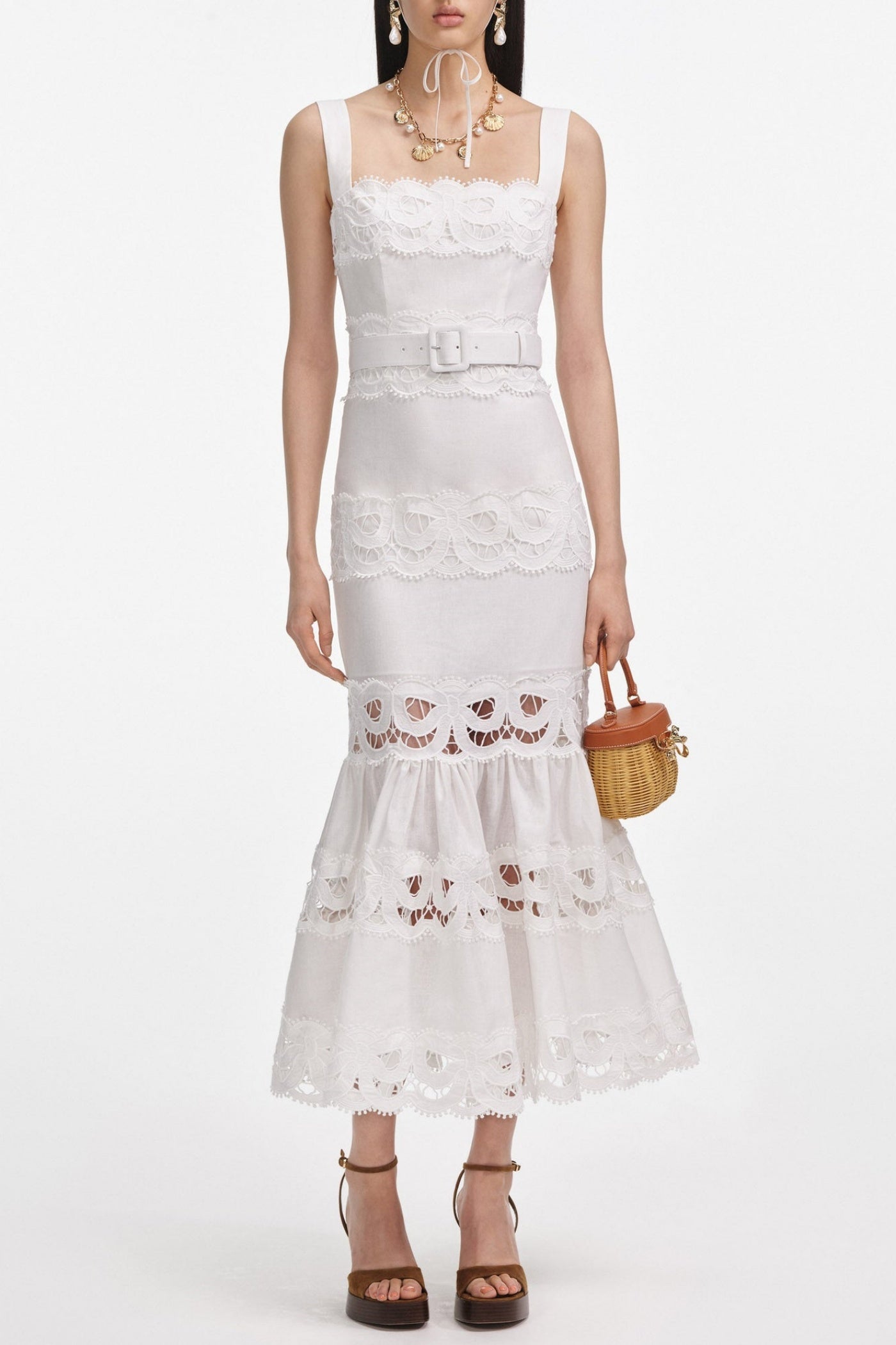 Lace Insert Midi Dress
