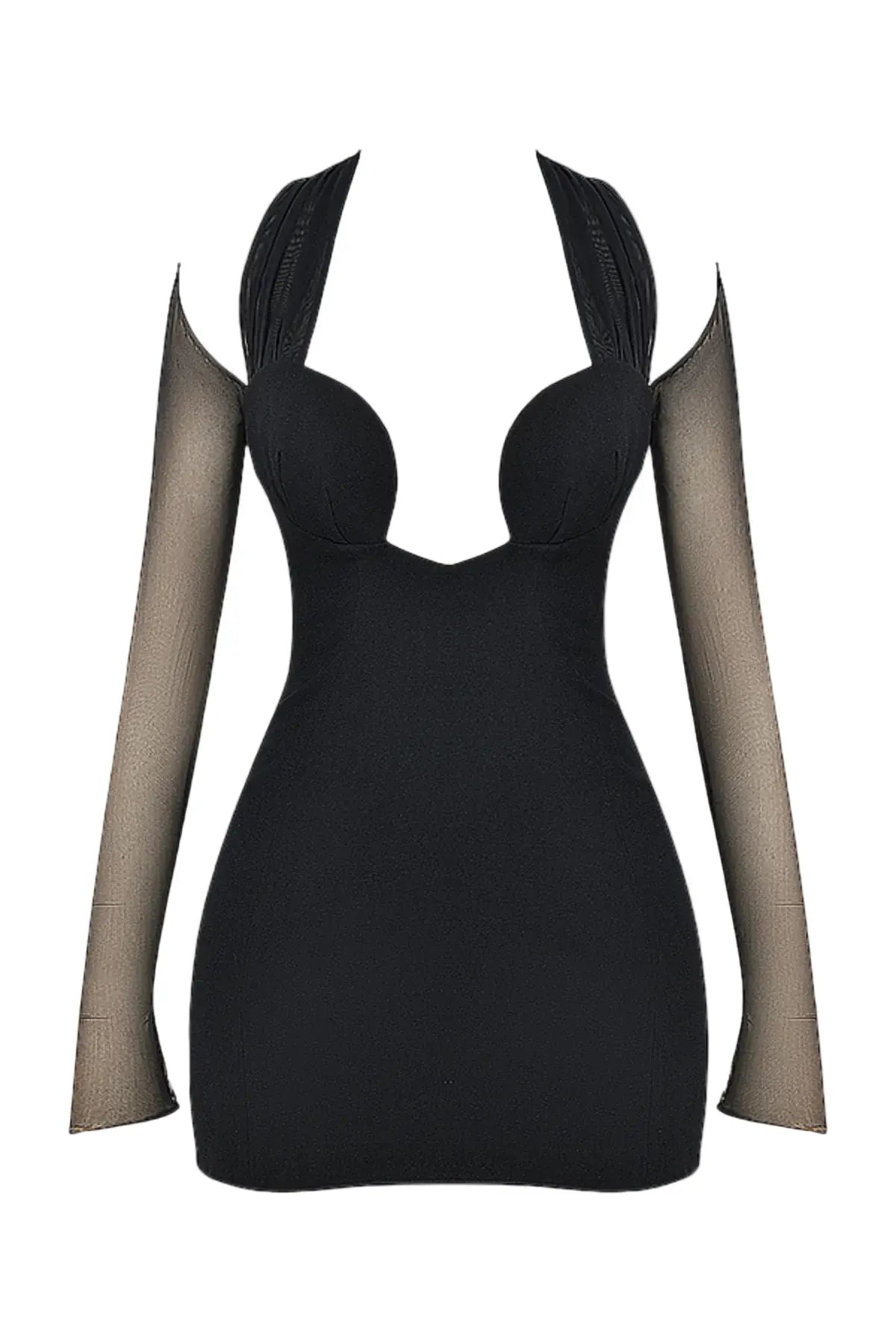 Halter Plunge Mesh Mini Dress