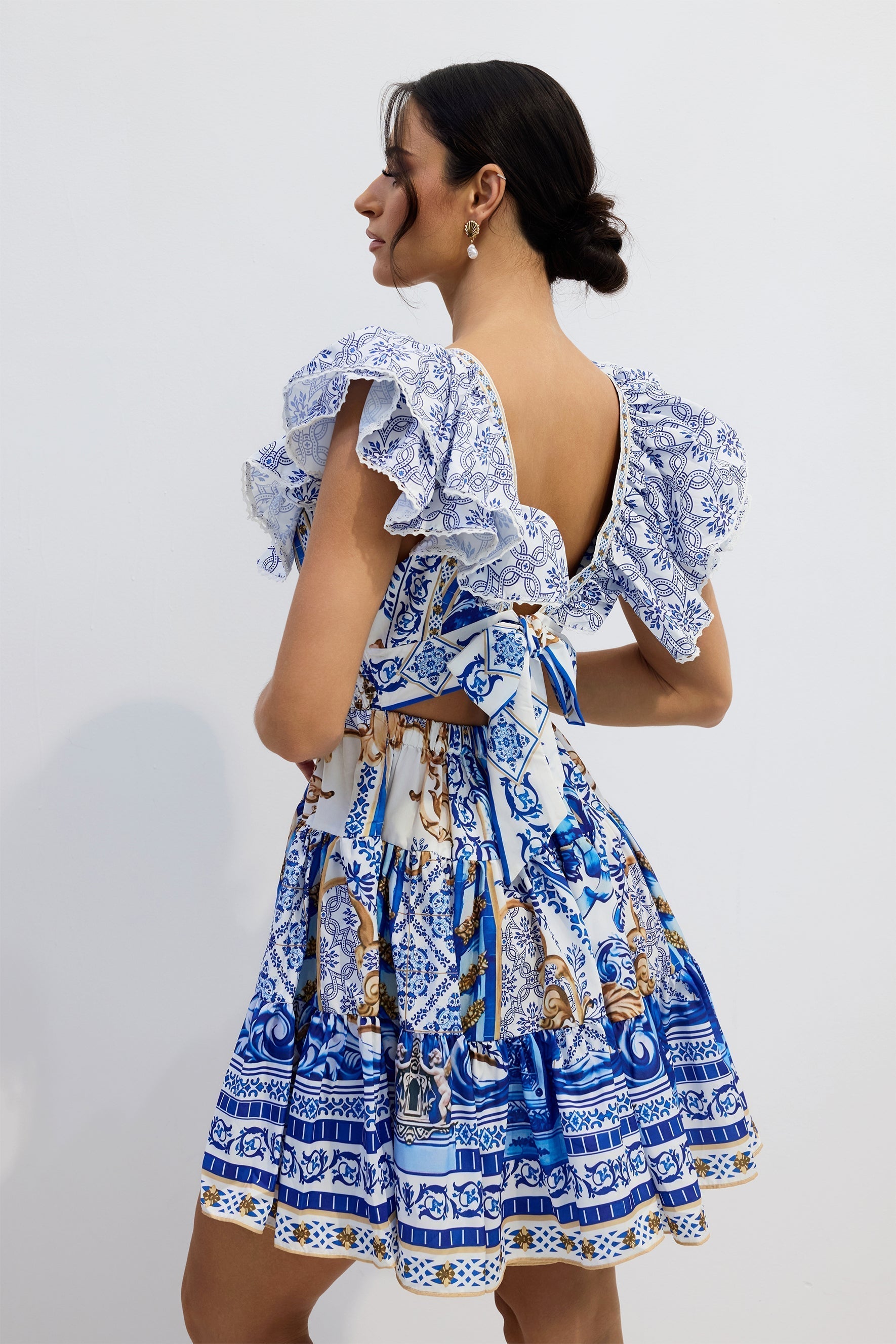 Printed Plunge Neck Mini Dress