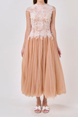 Sequin Lace Patchwork Mesh Maxi Dress in Brown