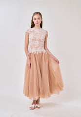 Sequin Lace Patchwork Mesh Maxi Dress in Brown
