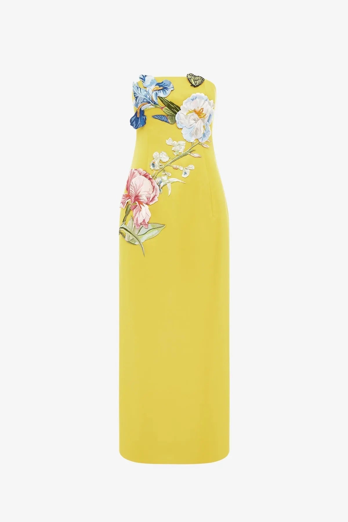 Sequin Floral Bustier Maxi Dress in Yellow