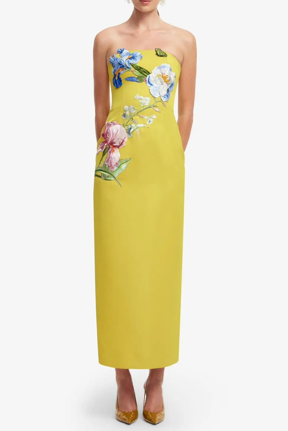 Sequin Floral Bustier Maxi Dress in Yellow