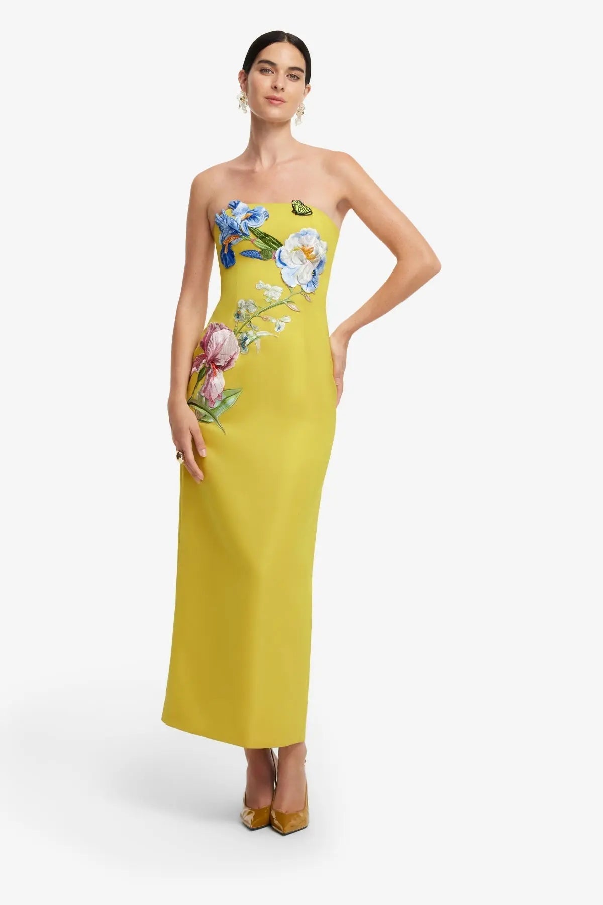 Sequin Floral Bustier Maxi Dress in Yellow