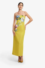 Sequin Floral Bustier Maxi Dress in Yellow