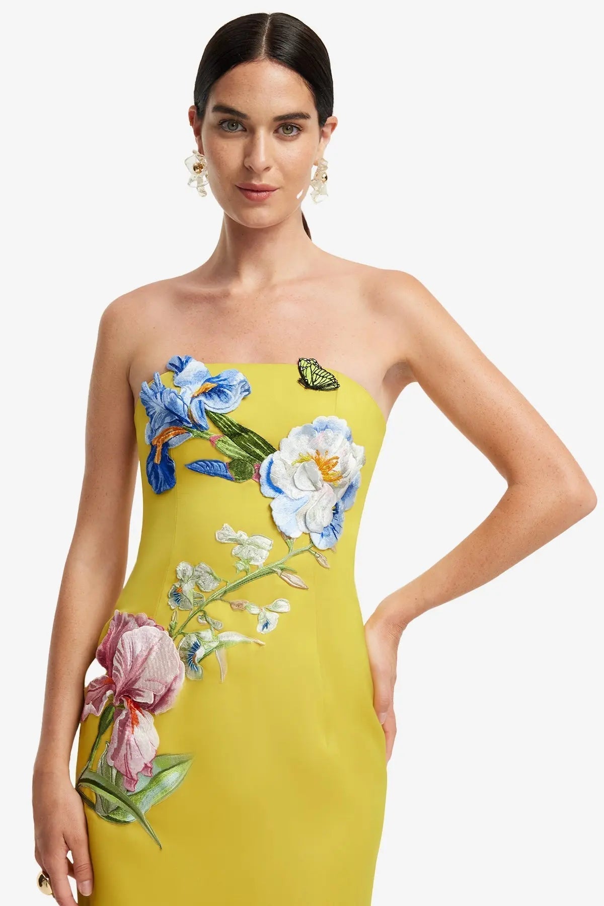 Sequin Floral Bustier Maxi Dress in Yellow