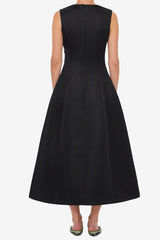 Floral Print Embellished Sleeveless Midi Dress in Black