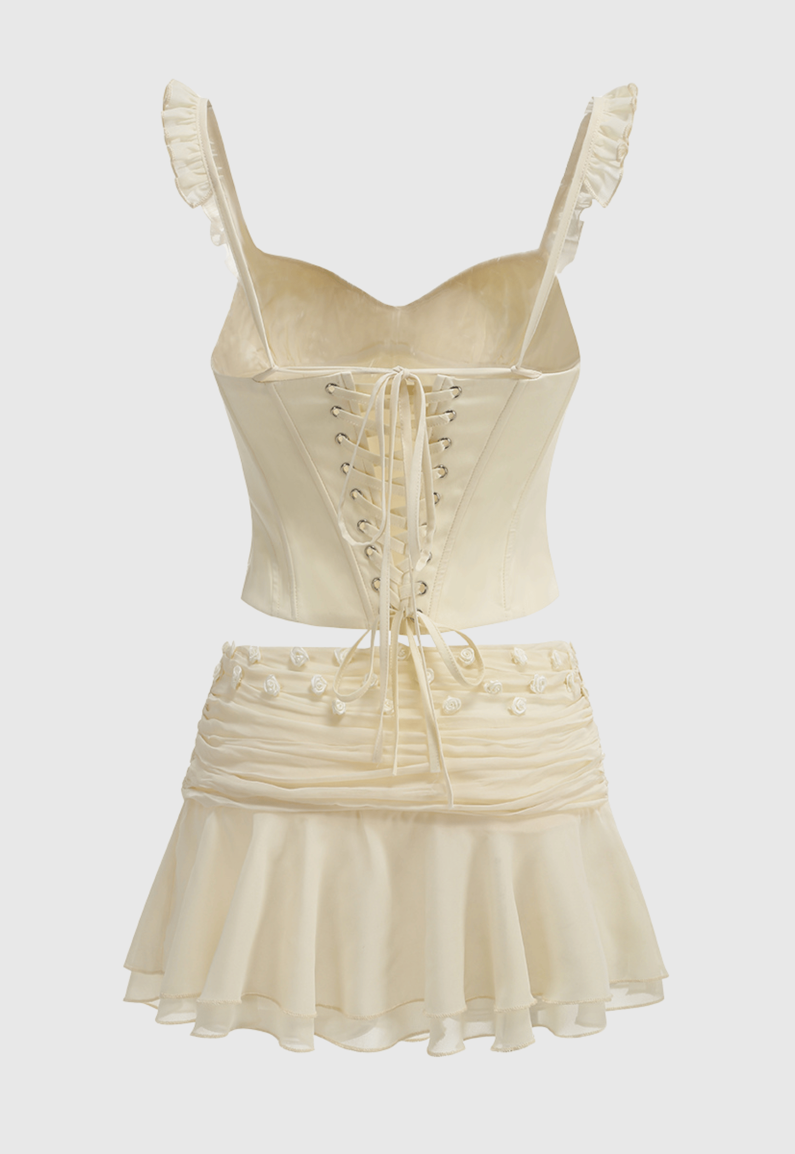 Corset Lace Up Ruffle Skirt Set