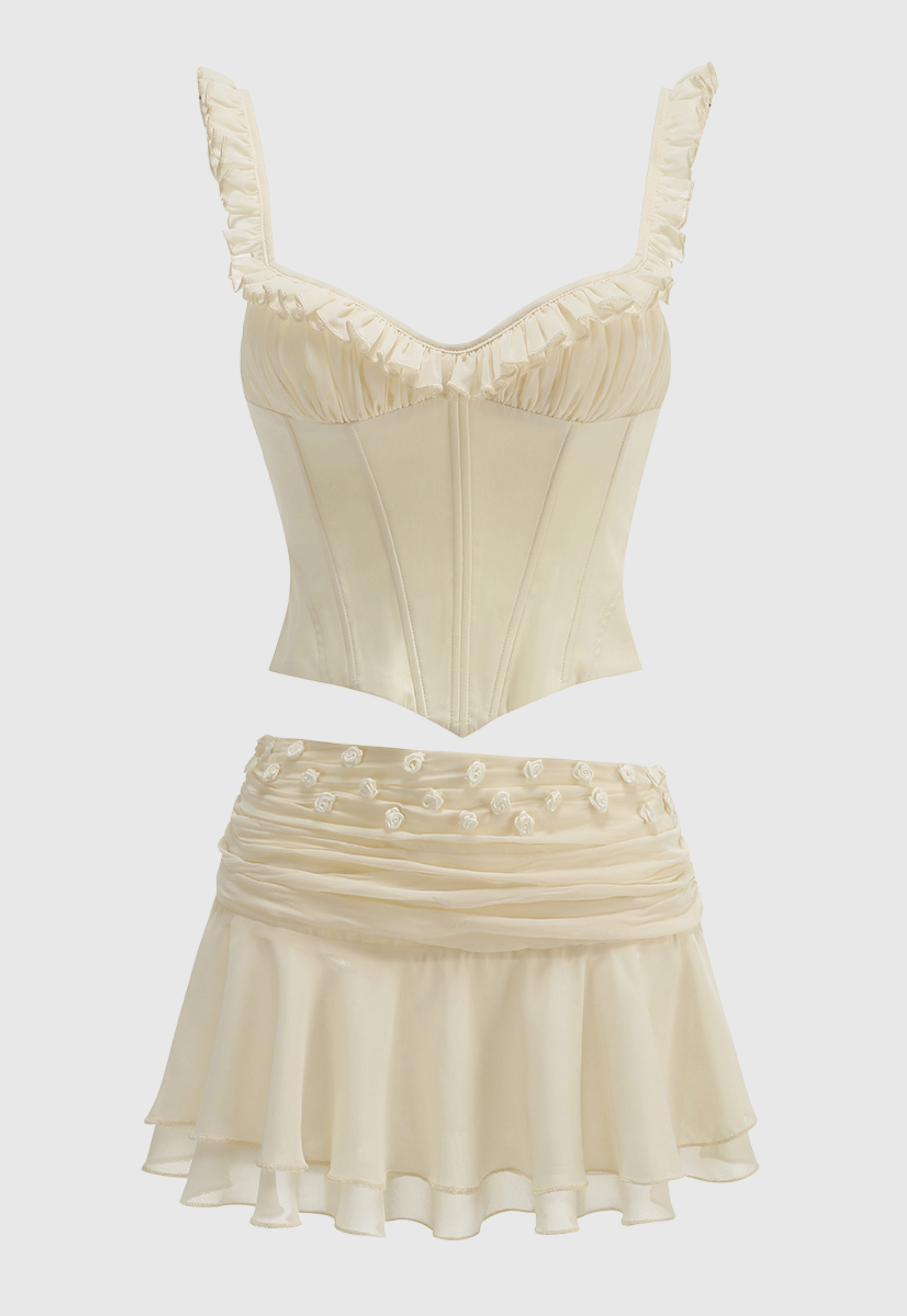 Corset Lace Up Ruffle Skirt Set